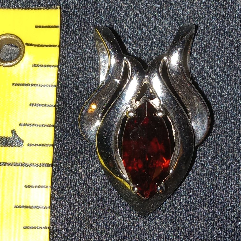 925 Sterling Silver Fancy Marqui Cut Garnet Modern Design Slide Pendant